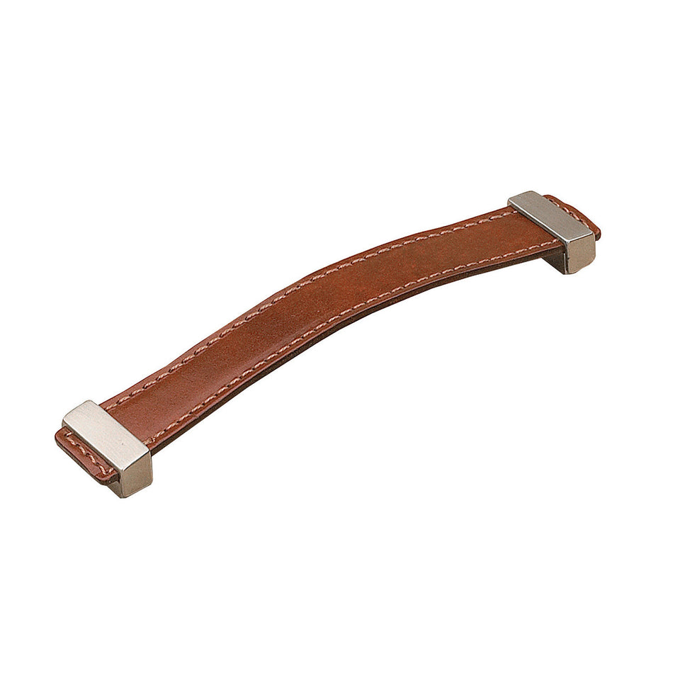 Richelieu 74536616019545: 160mm cc Contemporary Cabinet Pull - Brushed Nickel/Brown Leather
