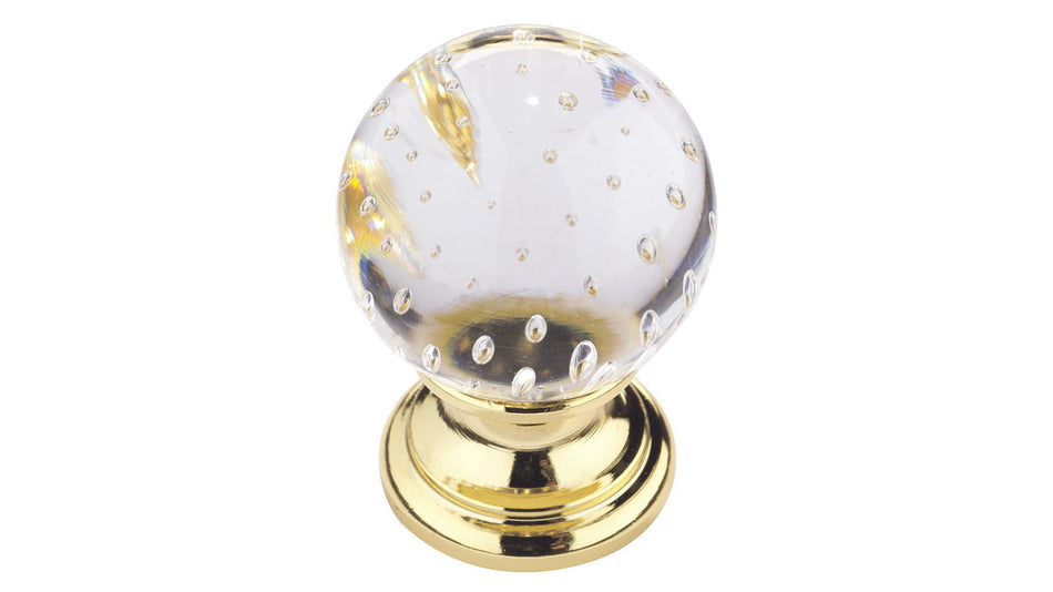 Richelieu 992313018: 1" Classic Bubble Glass Cabinet Knob - Polished Brass/Clear