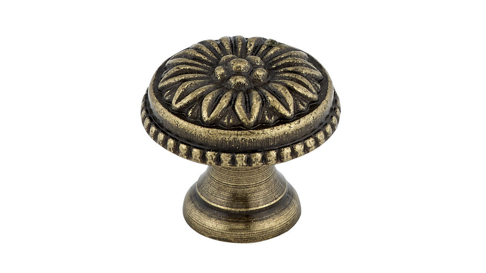 Richelieu BP04325AE: 1" Louis XV Round Cabinet Knob - Antique English