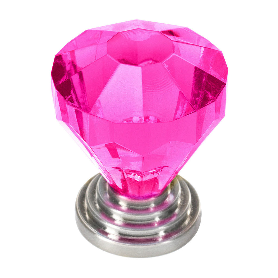 Richelieu BP10089195411: 1-1/4" Eclectic Round Cabinet Knob - Brushed Nickel/Fuchsia Acrylic
