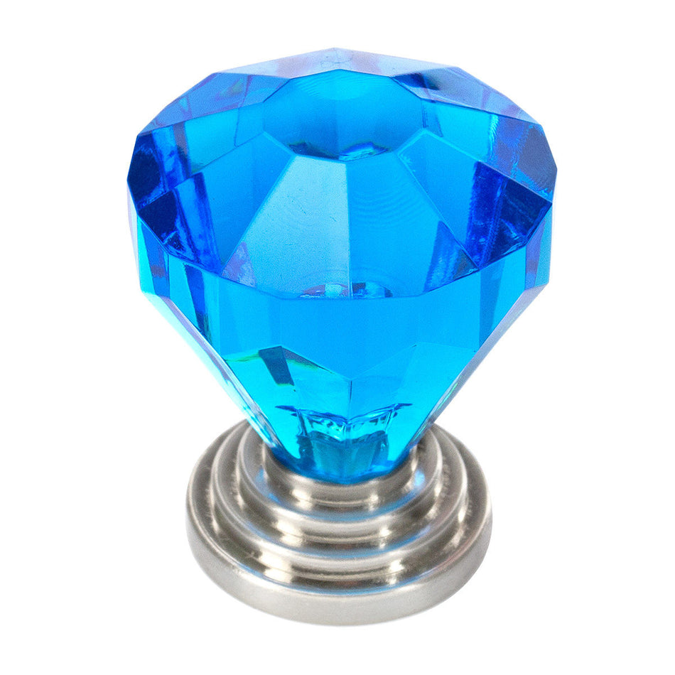 Richelieu BP10089195750: 1-1/4" Eclectic Round Cabinet Knob - Brushed Nickel/Blue Acrylic