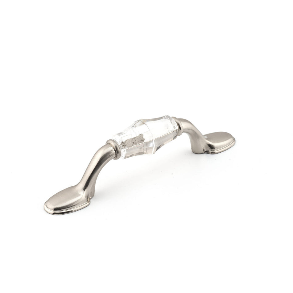 Richelieu BP11067619511: 3" cc Eclectic D-Handle Cabinet Pull - Brushed Nickel/Clear Acrylic