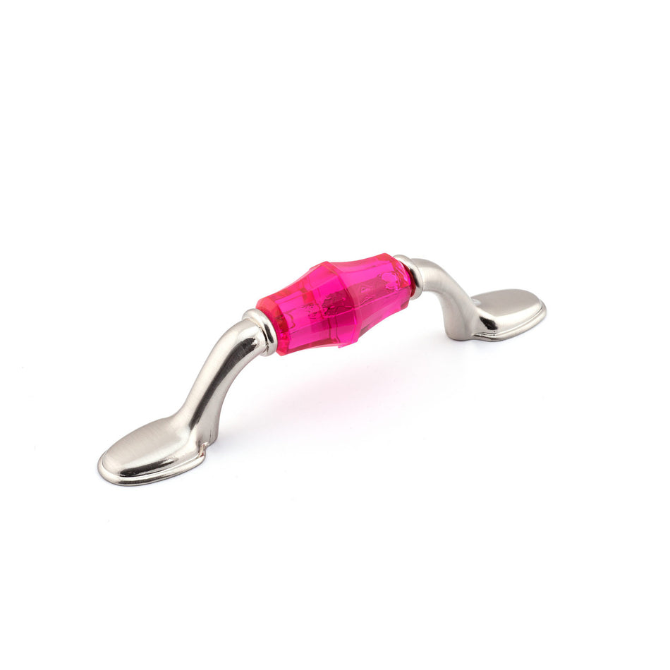 Richelieu BP110676195411: 3" cc Eclectic D-Handle Cabinet Pull - Brushed Nickel/Fuchsia Acrylic