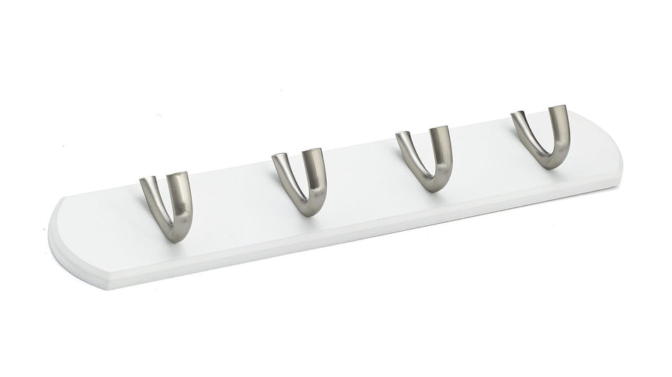 Richelieu BP18430195: 18" Contemporary 4-Hook Wall Rack - White/Brushed Nickel