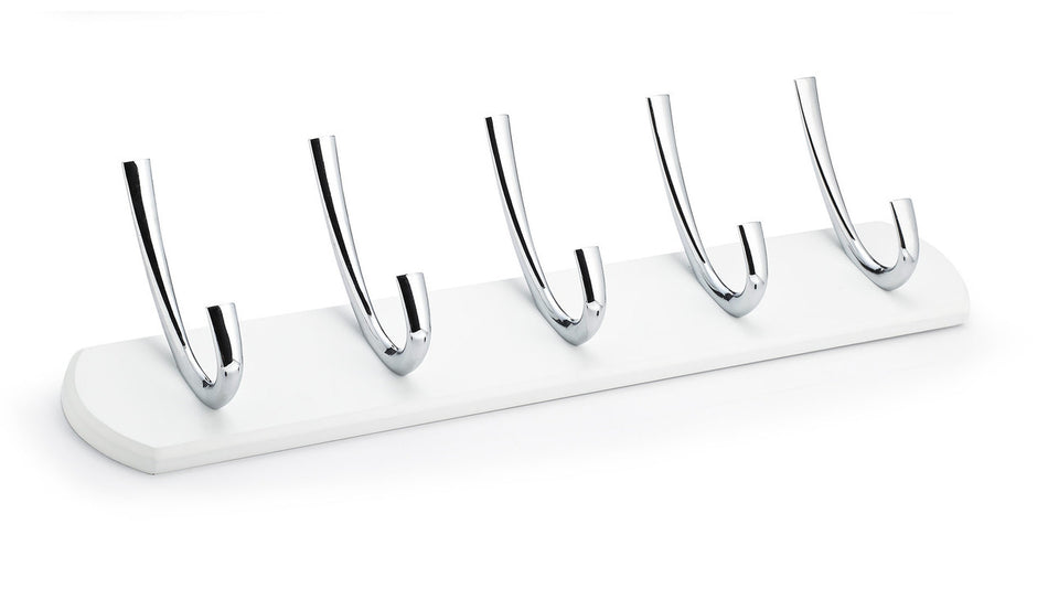 Richelieu BP21530140: 21" Contemporary 5-Hook Wall Rack - White/Polished Chrome
