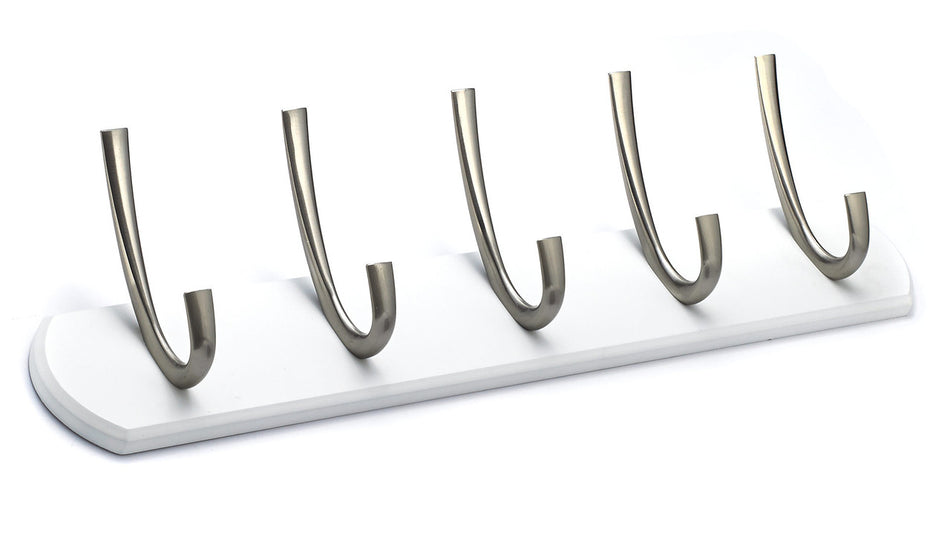 Richelieu BP21530195: 21" Contemporary 5-Hook Wall Rack - White/Brushed Nickel
