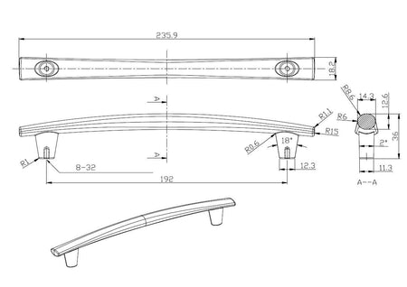 Richelieu BP2323192195: 192mm cc Kensington Cabinet Pull - Brushed Nickel