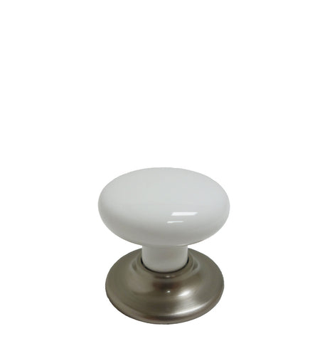 Richelieu BP321519530: 1-7/8" Classic Ceramic Cabinet Knob - Brushed Nickel/White