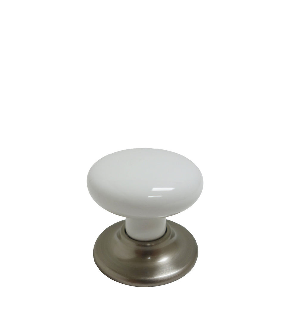 Richelieu BP321519530: 1-7/8" Classic Ceramic Cabinet Knob - Brushed Nickel/White