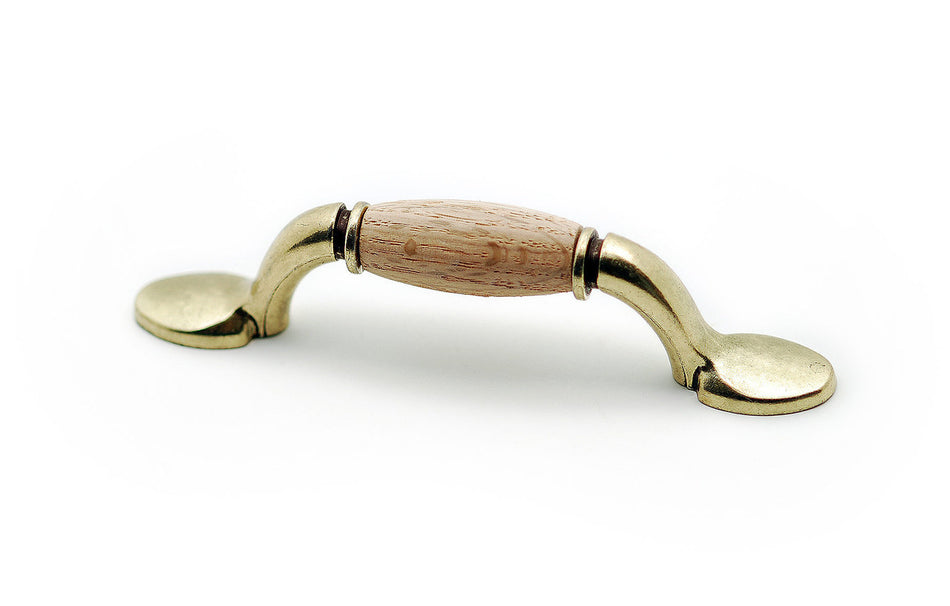 Richelieu BP3801BB250: 3" cc Cherbourg Cabinet Pull - Burnished Brass/Oak