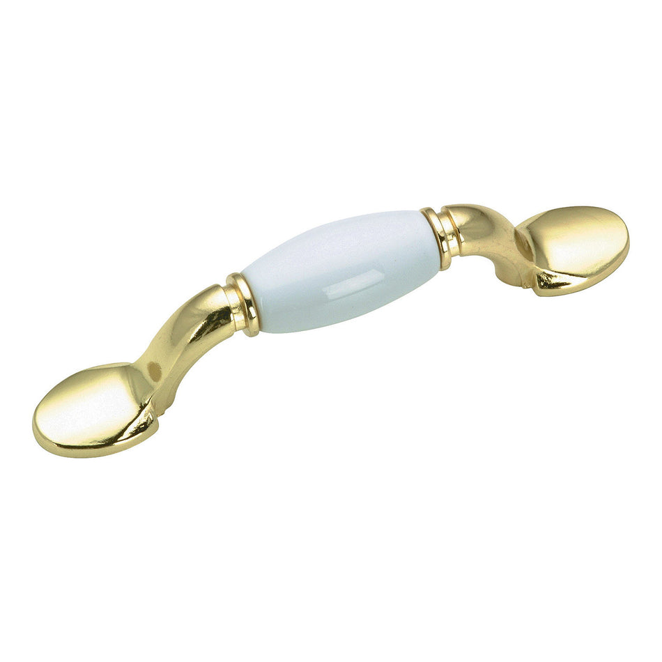 Richelieu BP380213030: 3" cc Cherbourg Ceramic Cabinet Knob - Polished Brass/White