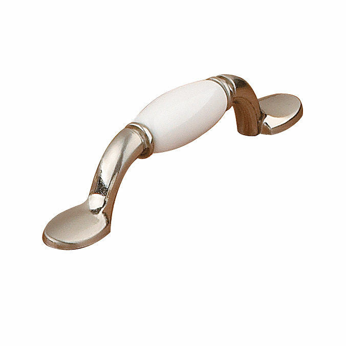 Richelieu BP380219530: 3" cc Cherbourg Ceramic D-Handle Cabinet Pull - Brushed Nickel/White