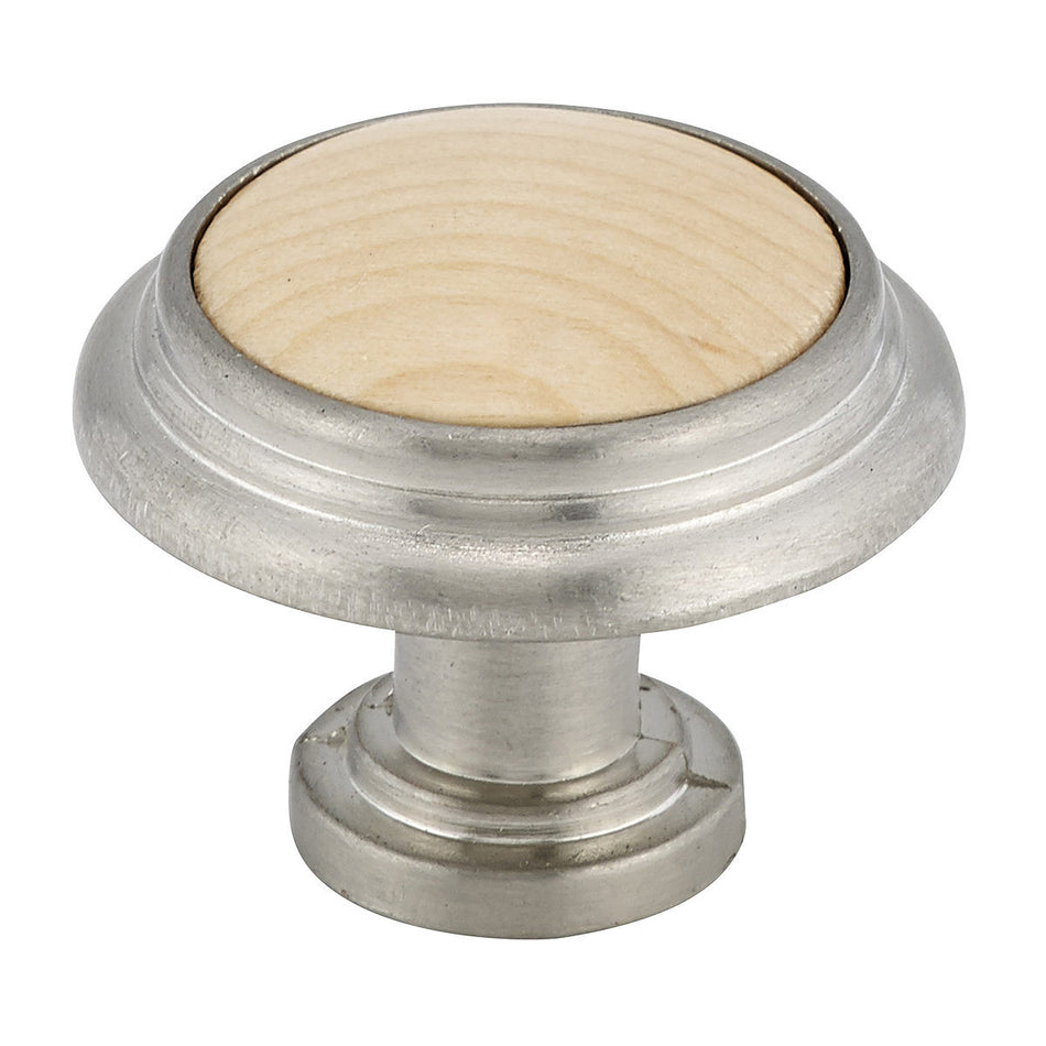 Richelieu BP420195151: 1-1/4" Cherbourg Cabinet Knob - Brushed Nickel/Maple