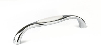 Richelieu BP701412814030: 128mm cc Cherbourg D-Handle Ceramic Cabinet Pull - Polished Chrome/White