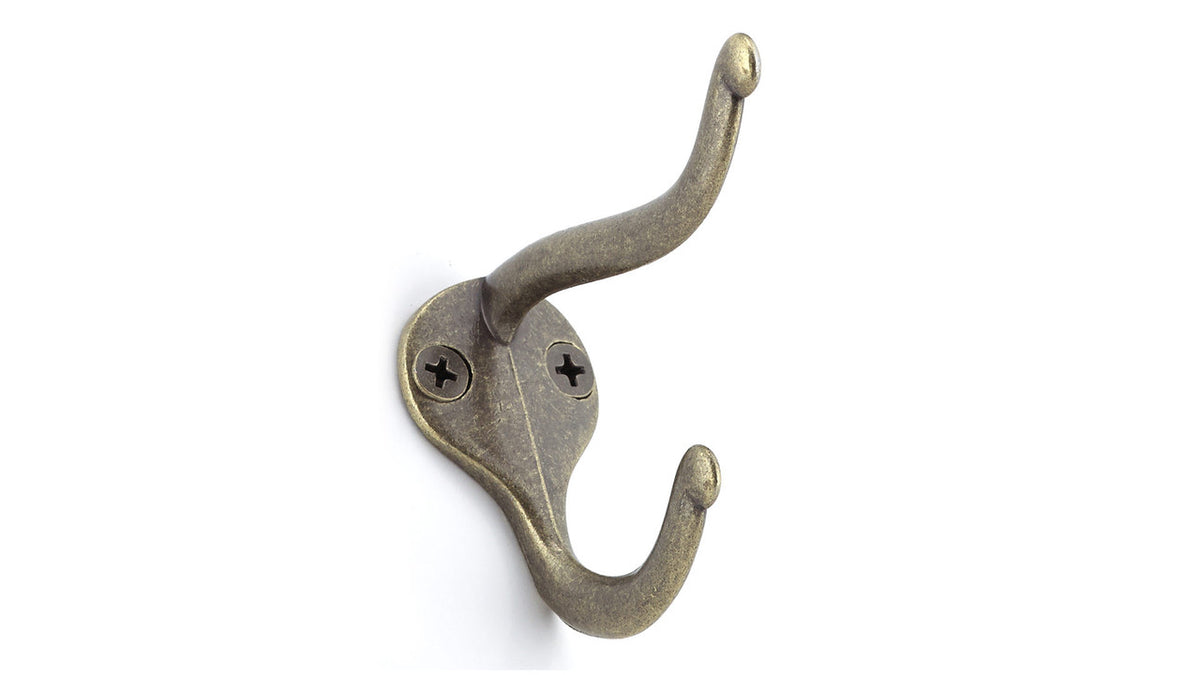 Richelieu BP74445BB: 2" Utility Double Coat Hook (4-pack) - Burnished Brass