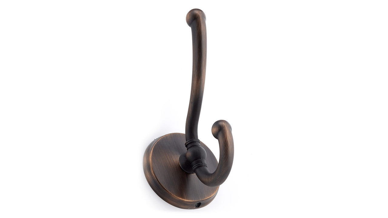 Richelieu BP7901BORB: 4-3/8" Transitional Double Coat Hook w/Ball Tips - Brushed Oil Rubbed Bronze