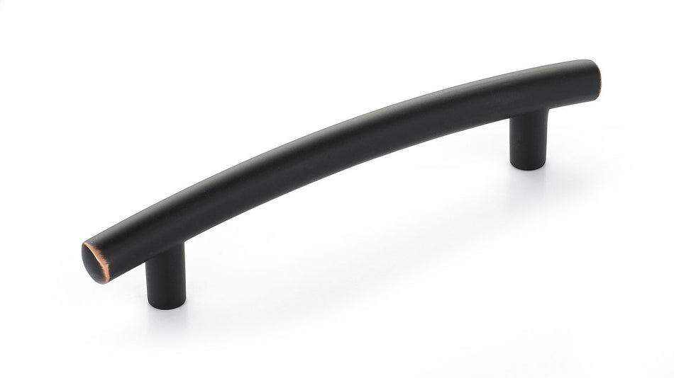 Richelieu BP867BORB: 96mm cc Nimes Curved Round Bar Cabinet Pull - Brushed Oil Rubbed Bronze