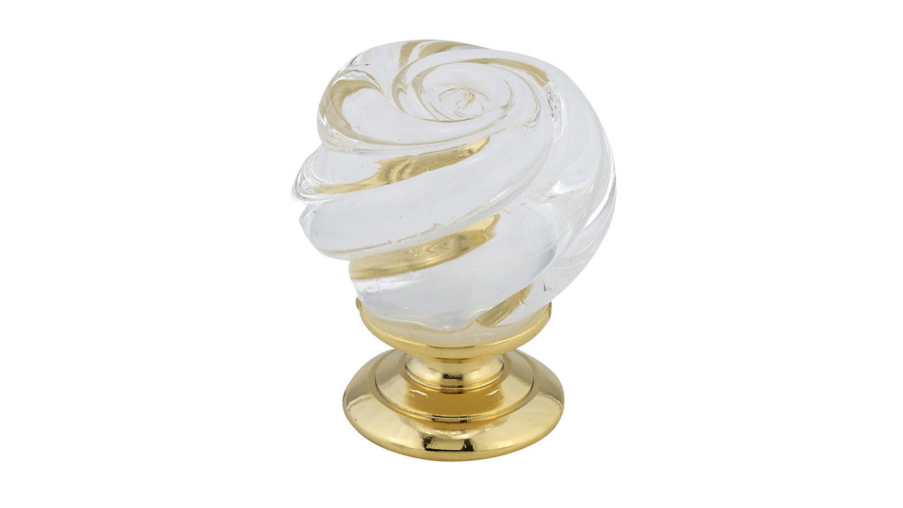 Richelieu 903013011 1.2" Murano Glass Swirl Cabinet Knob - Brass/Clear