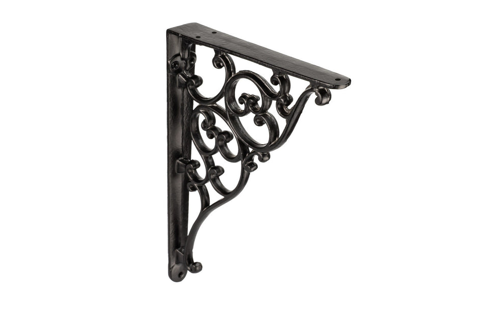Richelieu BP9444280900: 8-1/16" Rustic Forged Iron Decorative Shelf Support - Matte Black