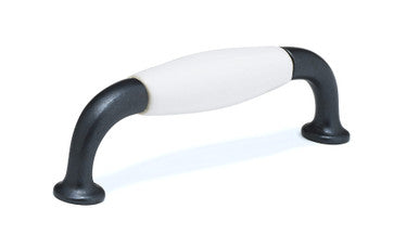 Richelieu BP970090630: 96mm cc Cherbourg Ceramic D-Handle Cabinet Pull - White/Anthracite