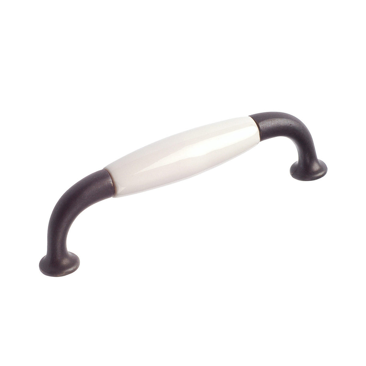 Richelieu BP970090730: 96mm cc Cherbourg Ceramic D-Handle Cabinet Pull - Wrought Iron/White