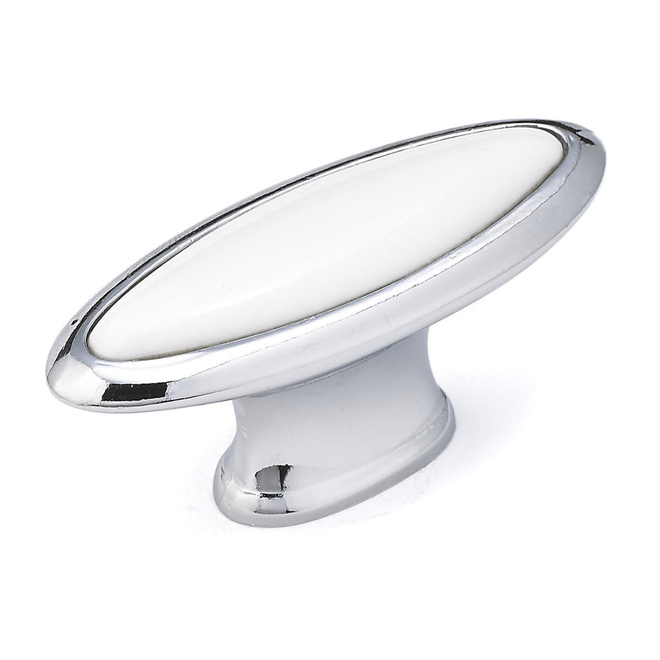 Richelieu BP9796014030: 2-13/32" Cherbourg Ceramic Cabinet Knob - Polished Chrome/White