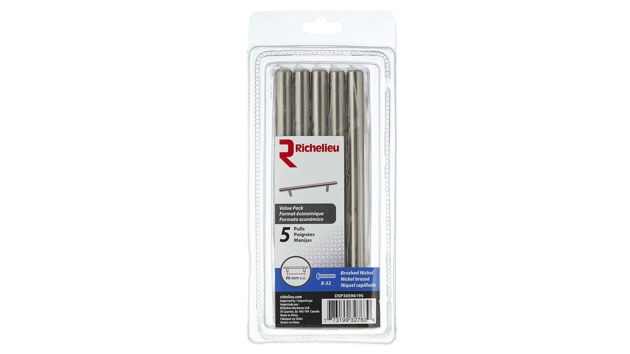 Richelieu D5P30596195: 96mm cc Washington Cabinet Pull (5-pack) - Brushed Nickel