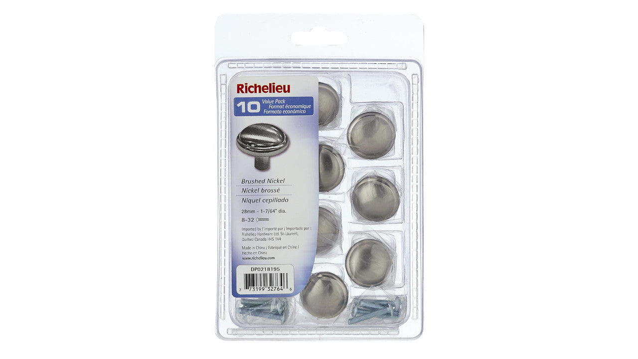 Richelieu DP0218195: 28mm Marseille Cabinet Knob (10-pack) - Brushed Nickel