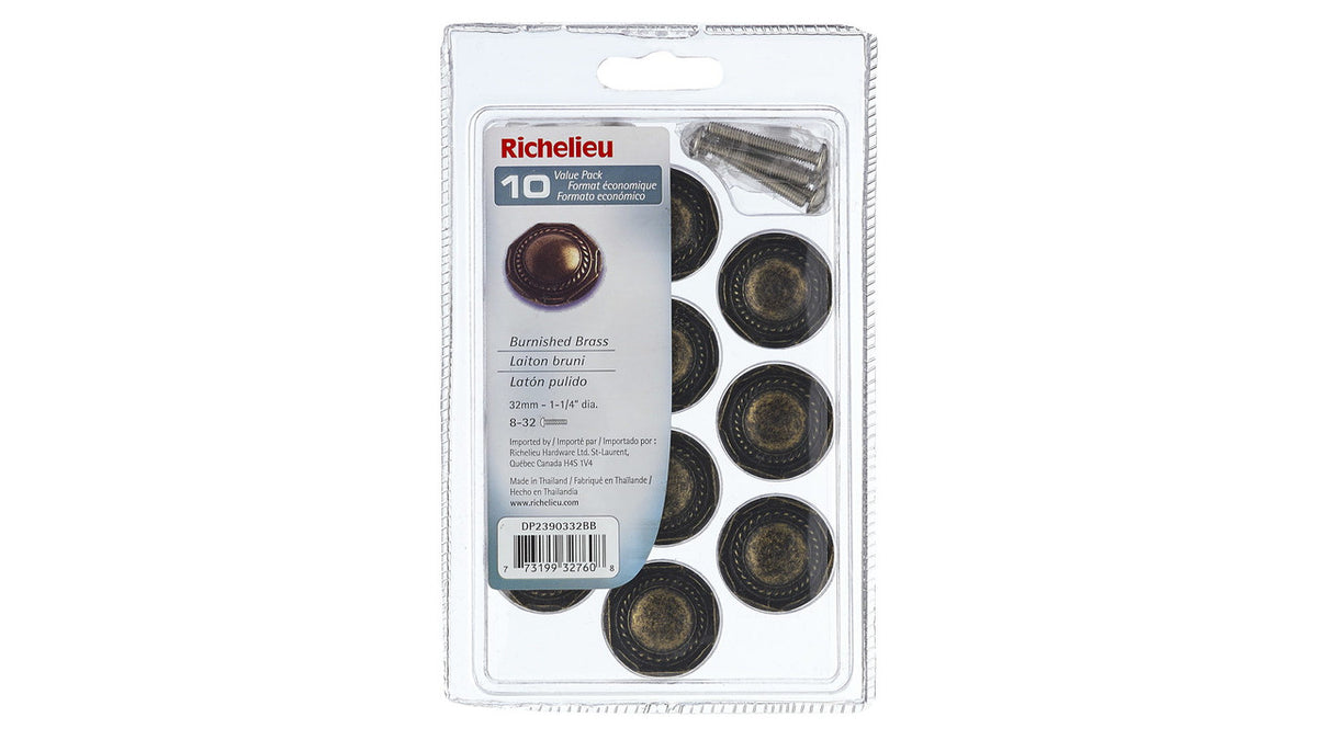 Richelieu DP2390332BB: 32mm Provence Cabinet Knob (10-pack) - Burnished Brass