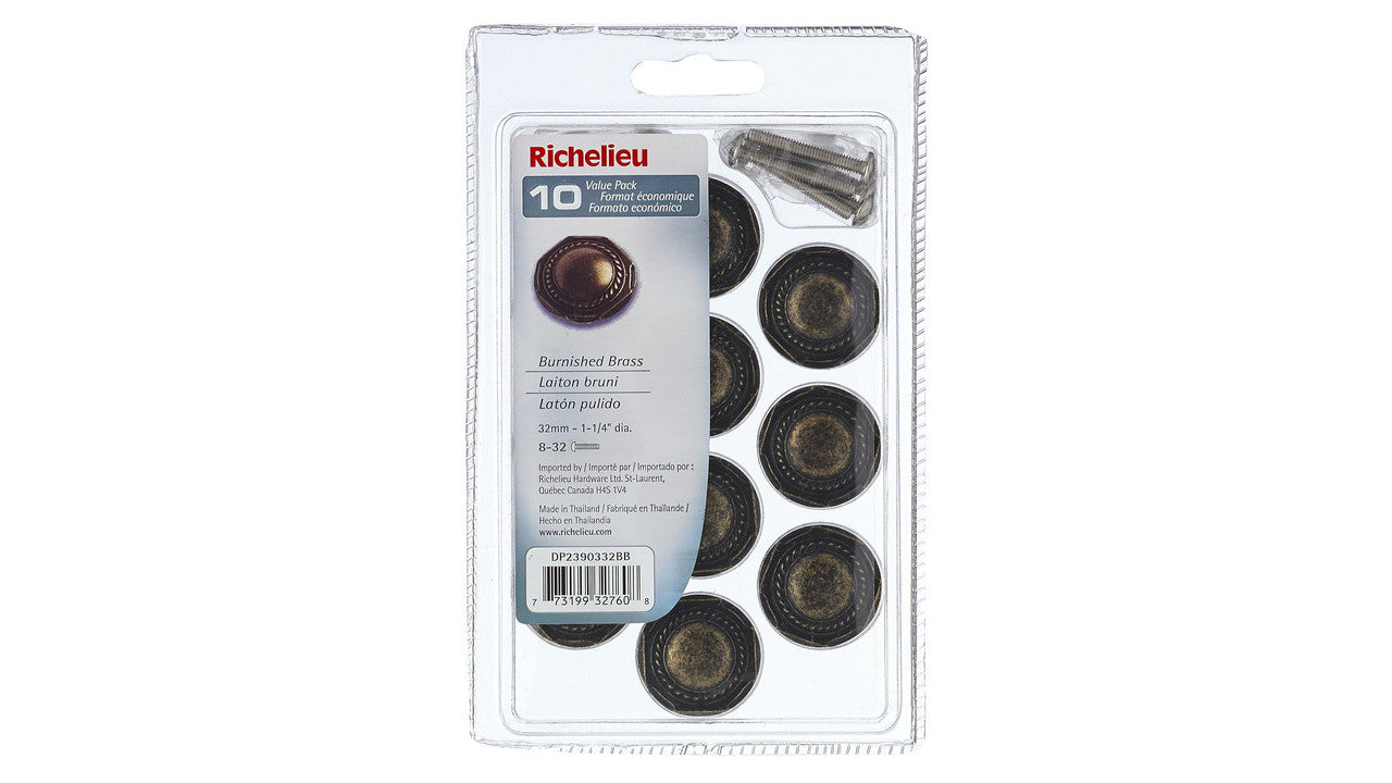 Richelieu DP2390332BB: 32mm Provence Cabinet Knob (10-pack) - Burnished Brass