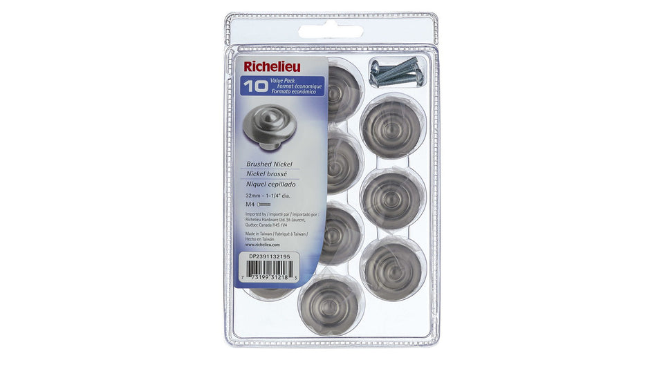 Richelieu DP2391132195: 32mm Beloeil Cabinet Knob (10-pack) - Brushed Nickel
