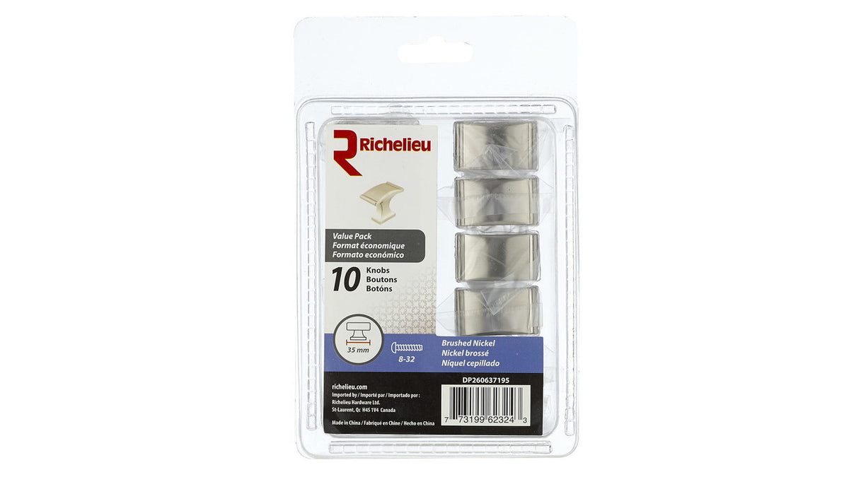 Richelieu DP260637195: 20mm Teramo Cabinet Knob (10-pack) - Brushed Nickel
