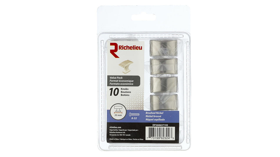 Richelieu DP260637195: 20mm Teramo Cabinet Knob (10-pack) - Brushed Nickel
