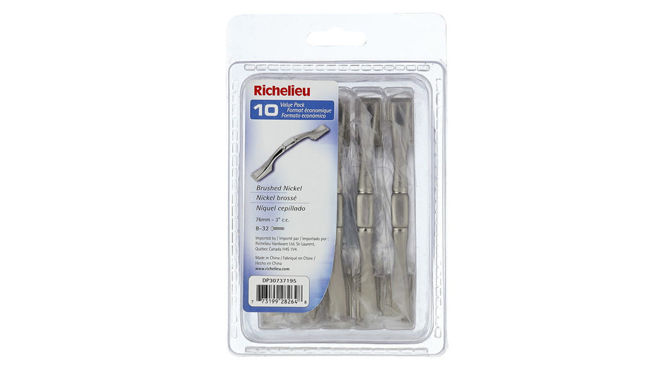 Richelieu DP30737195: 3" cc Sutton Cabinet Pull (10-pack) - Brushed Nickel