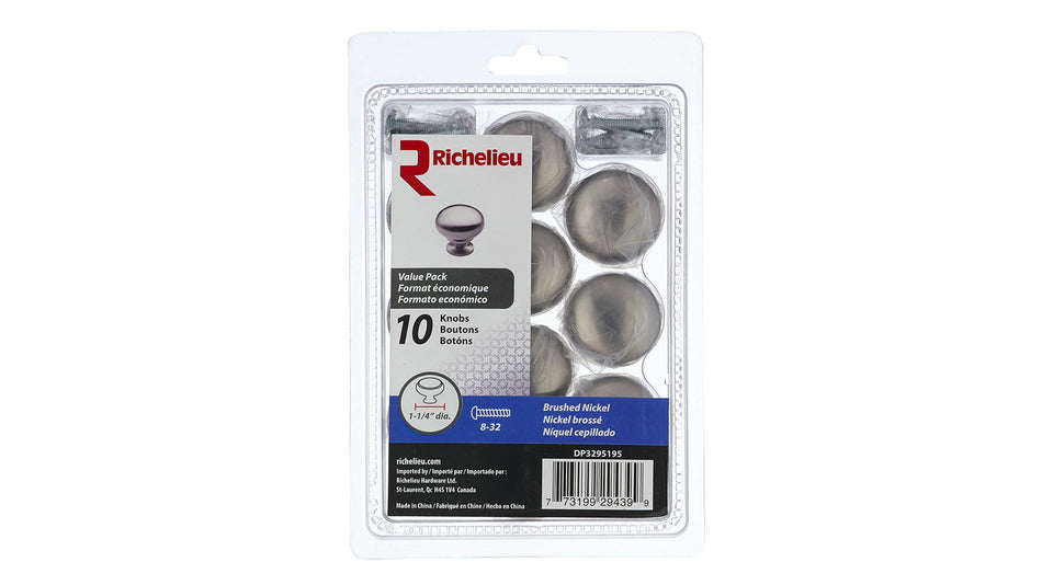 Richelieu DP3295195: 32mm Buffalo Cabinet Knob (10-pack) - Brushed Nickel