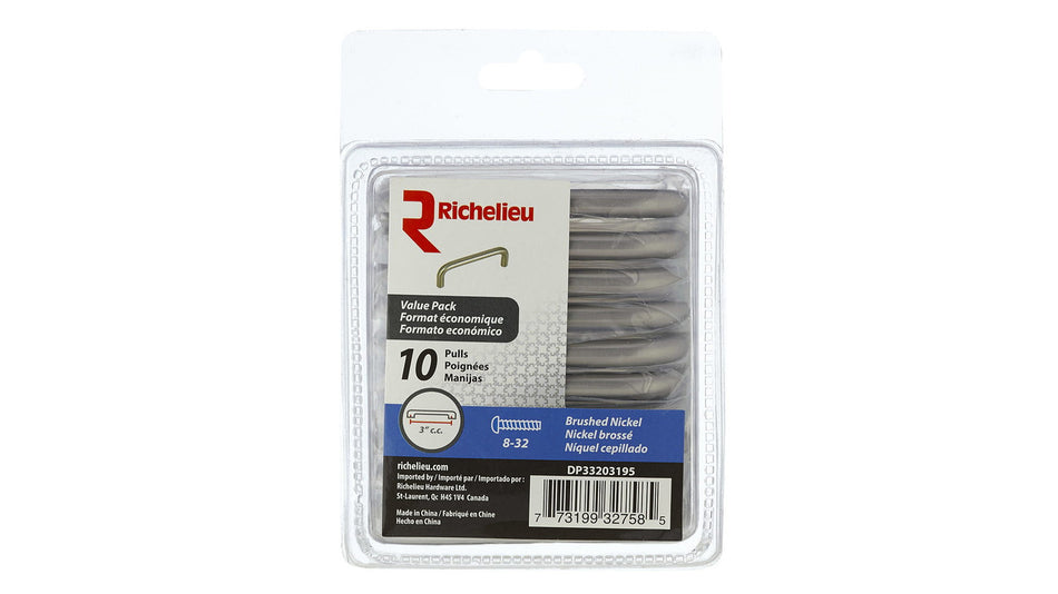 Richelieu DP33203195: 3" cc Livingston Cabinet Pull (10-pack) - Brushed Nickel