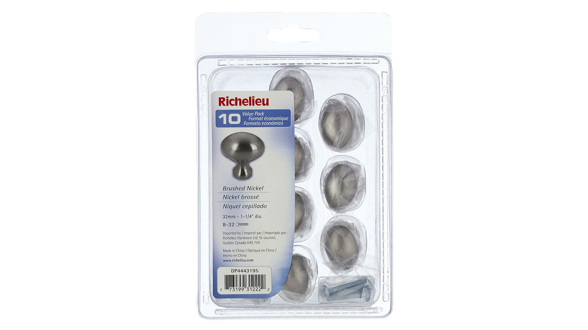 Richelieu DP4443195: 30mm Olinville Cabinet Knob (10-pack) - Brushed Nickel