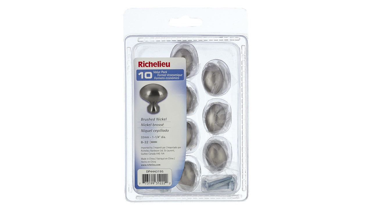 Richelieu DP4443195: 30mm Olinville Cabinet Knob (10-pack) - Brushed Nickel
