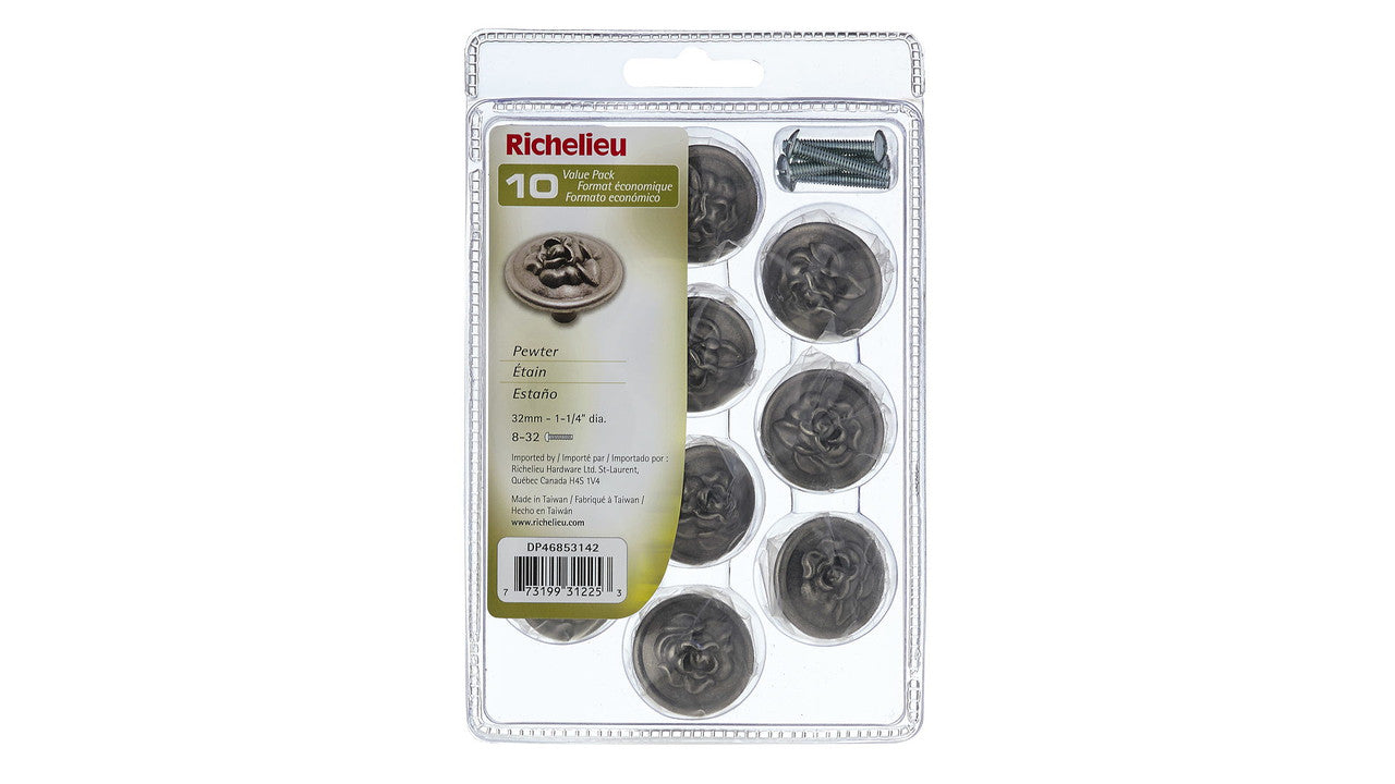 Richelieu DP46853142: 32mm Provence Cabinet Knob (10-pack) - Pewter