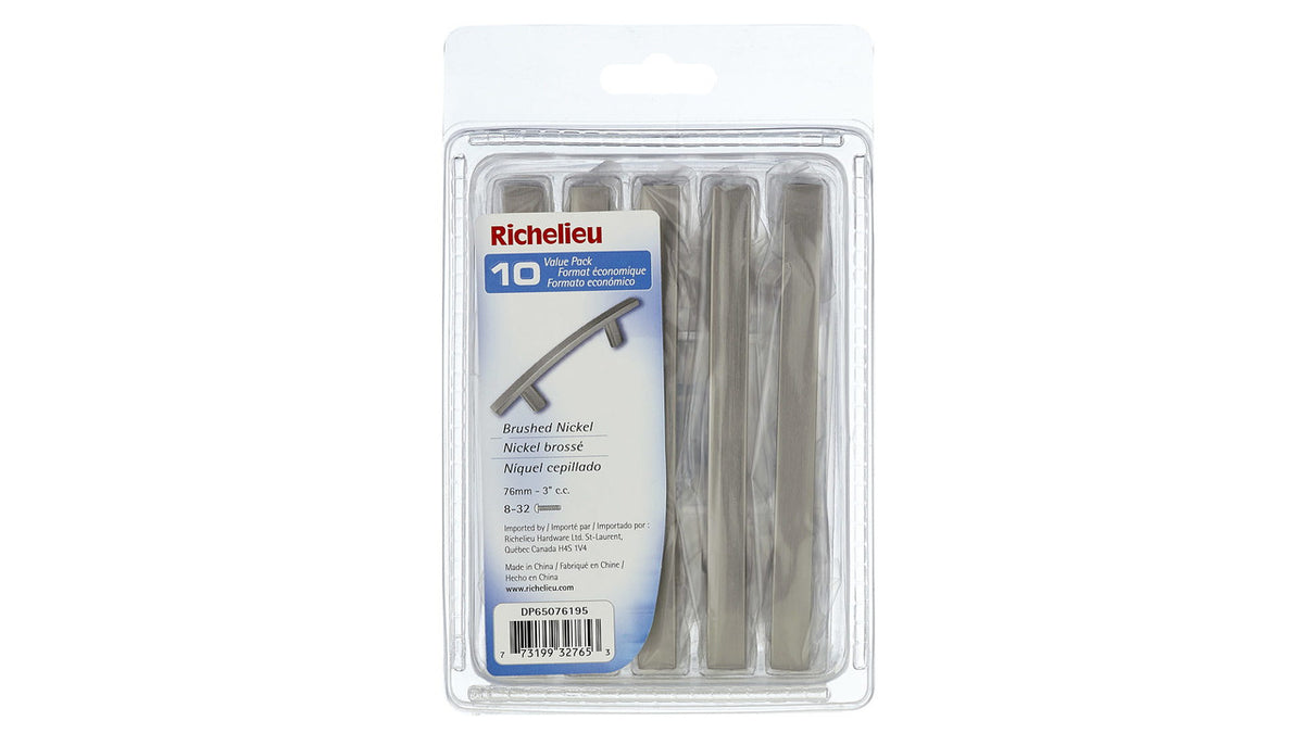 Richelieu DP65076195: 3" cc Padova Cabinet Pull (10-pack) - Brushed Nickel