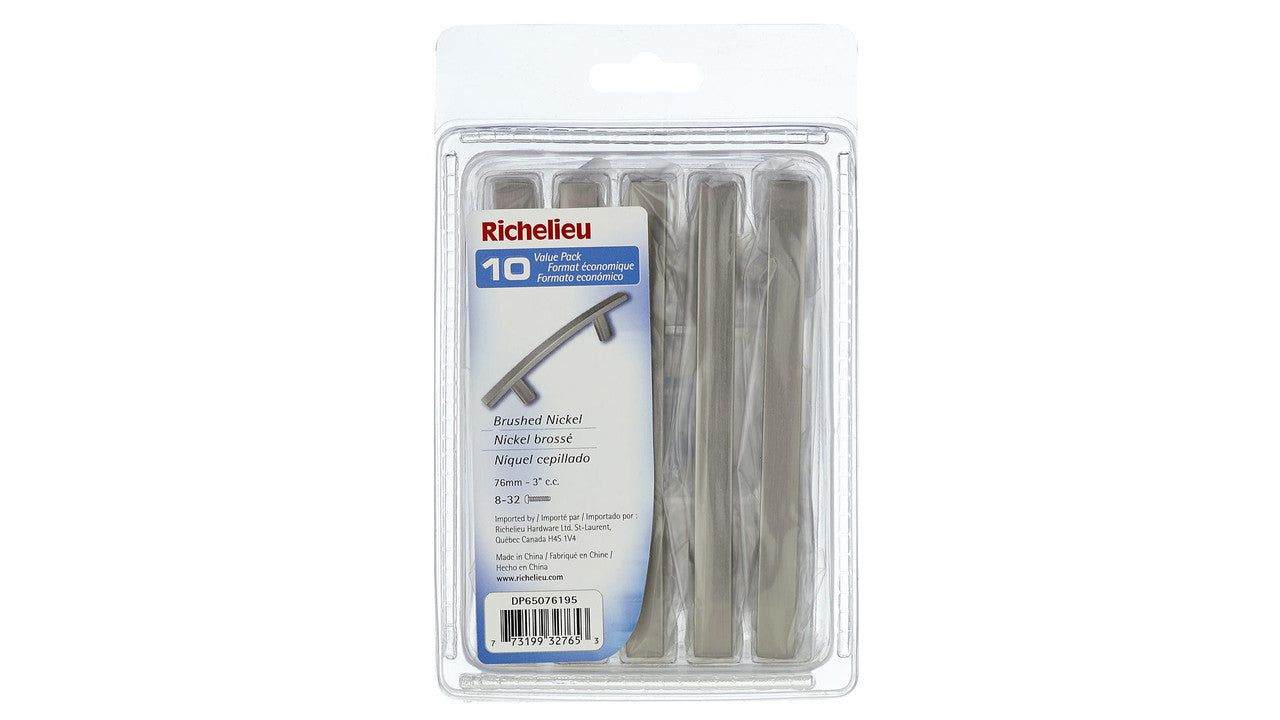 Richelieu DP65076195: 3" cc Padova Cabinet Pull (10-pack) - Brushed Nickel