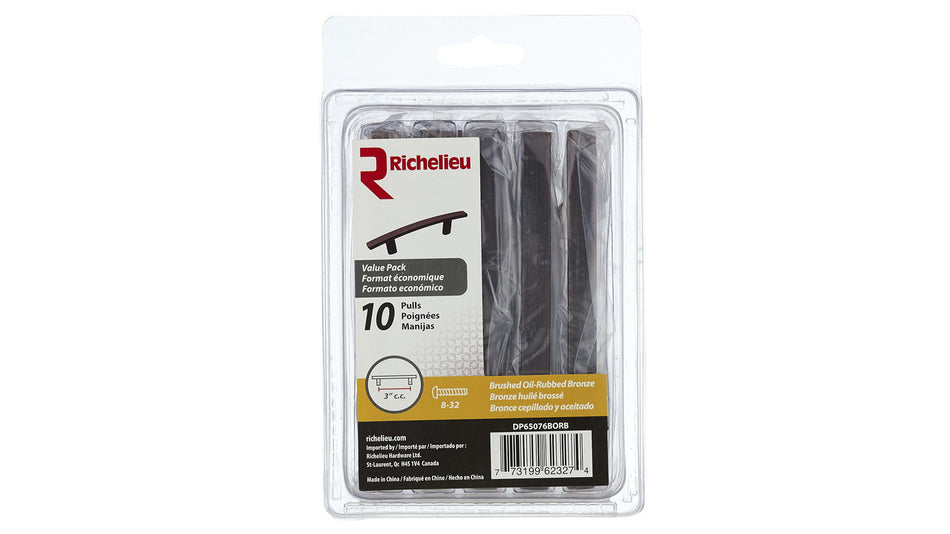 Richelieu DP65076BORB: 3" cc Padova Cabinet Pull (10-pack) - Brushed Oil Rubbed Bronze