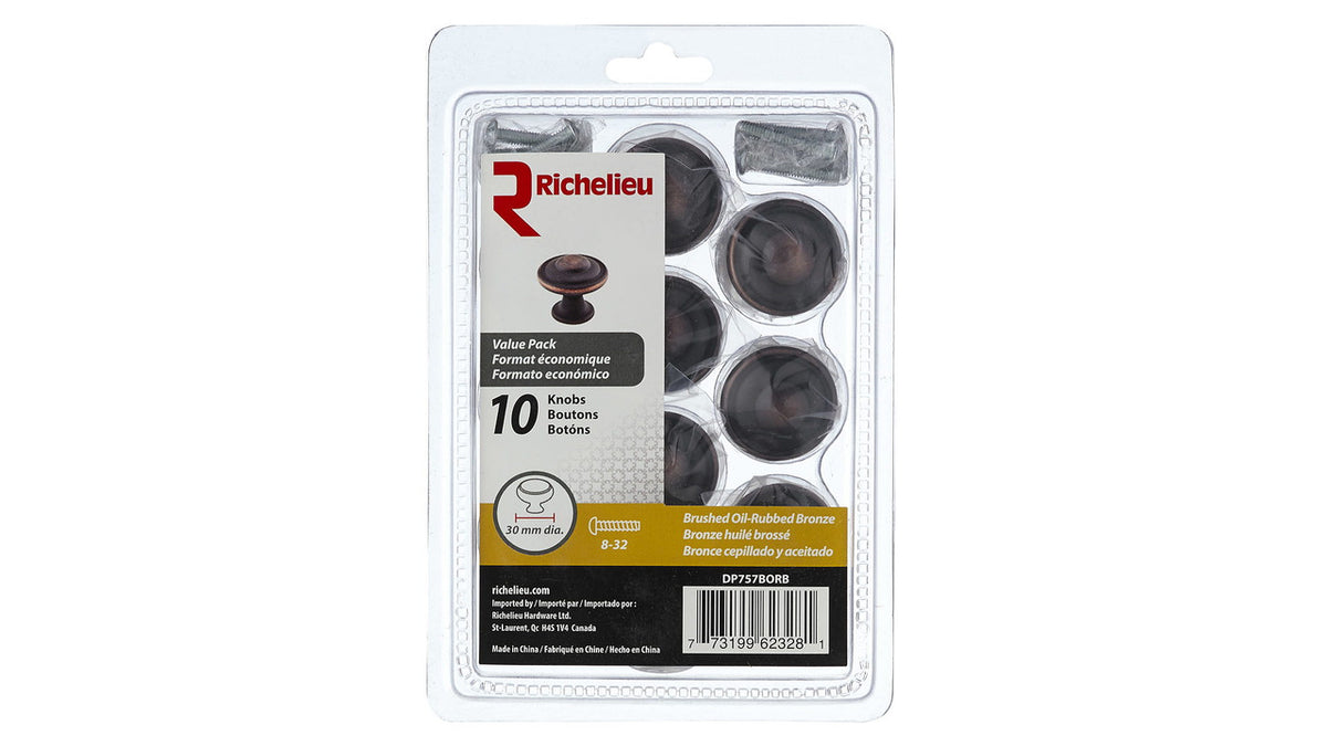 Richelieu DP757BORB: 30mm Drummondville Cabinet Knob (10-pack) - Brushed Oil Rubbed Bronze