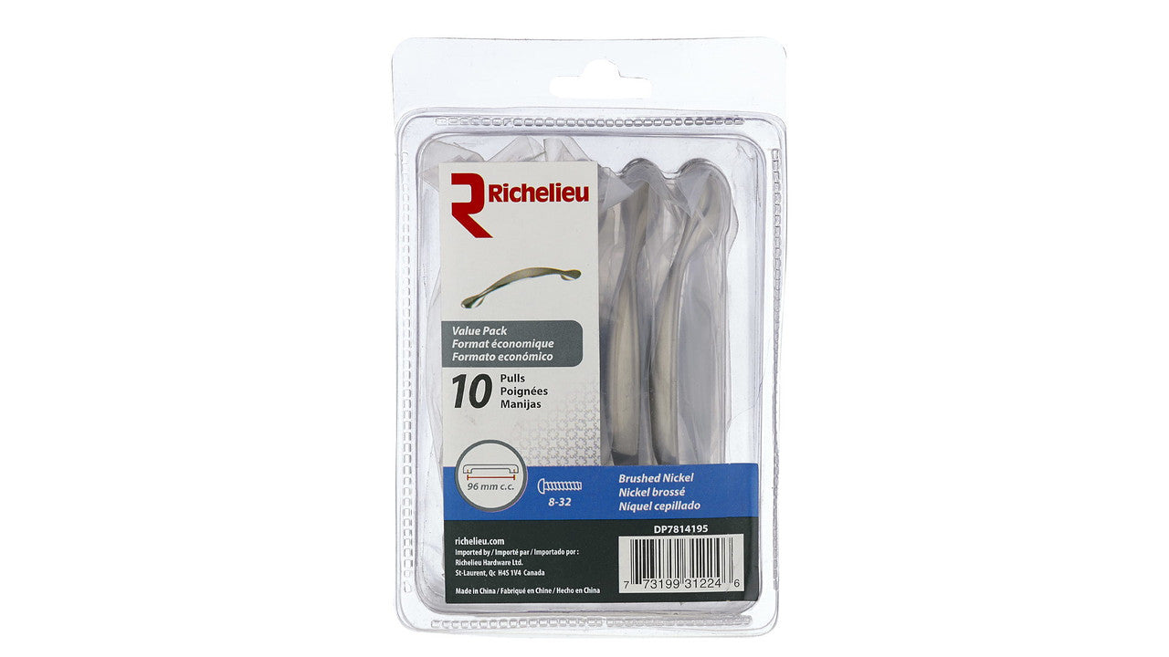 Richelieu DP7814195: 96mm cc Laurelville Cabinet Pull (10-pack) - Brushed Nickel