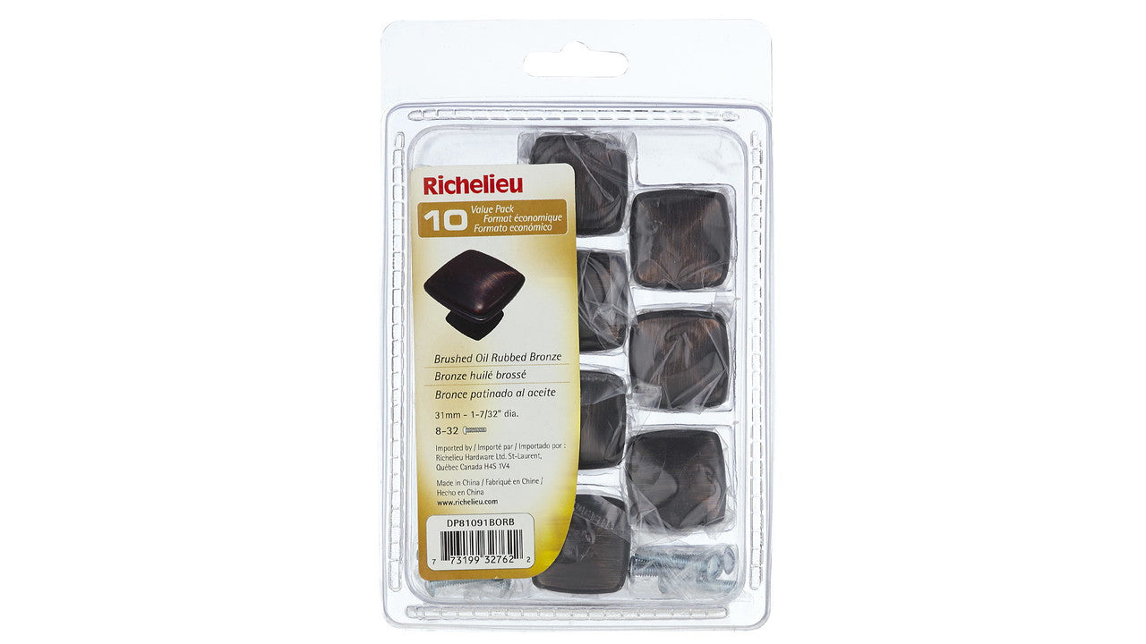 Richelieu DP81091BORB: 31mm Charlemagne Cabinet Knob (10-pack) - Brushed Oil Rubbed Bronze