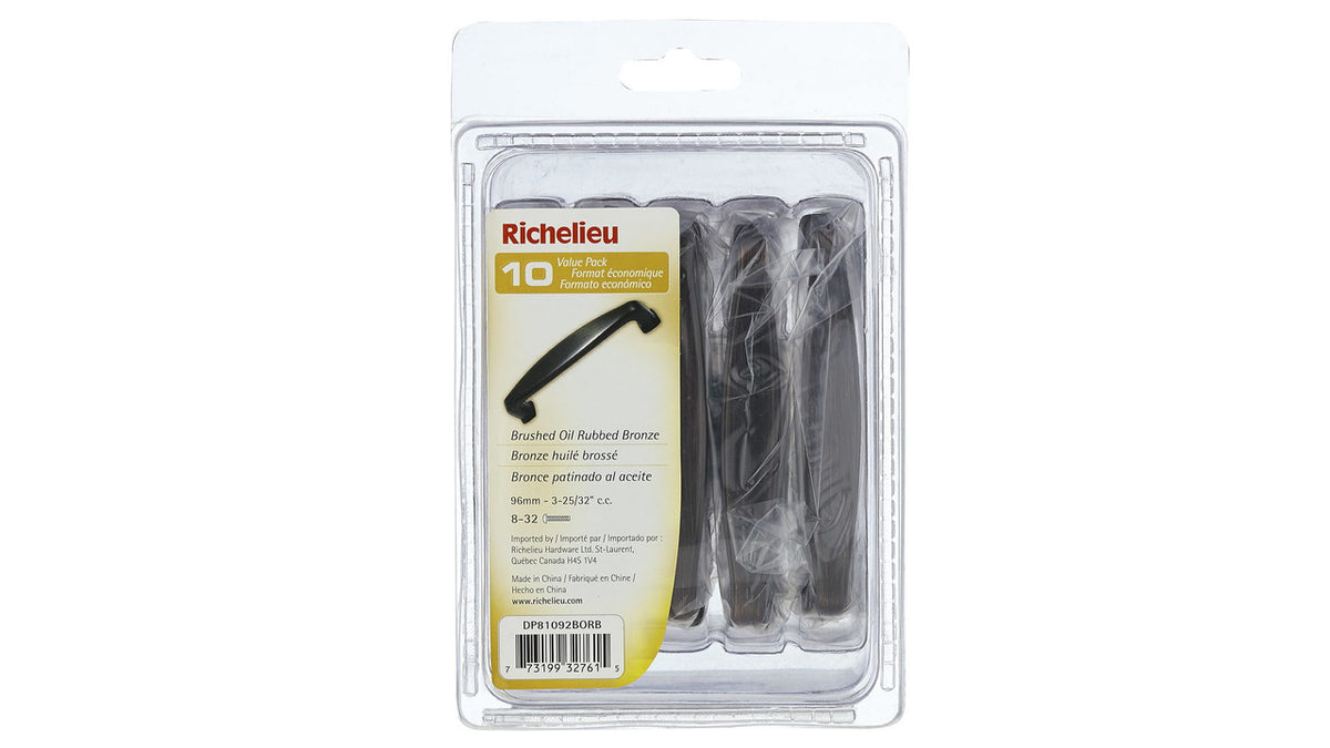 Richelieu DP81092BORB: 96mm cc Charlemagne Cabinet Pull (10-pack) - Brushed Oil Rubbed Bronze