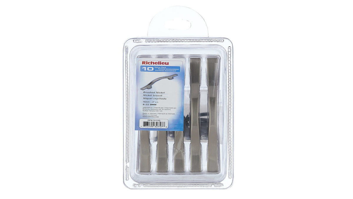 Richelieu DP879195: 3" cc Toulouse Cabinet Pull (10-pack) - Brushed Nickel