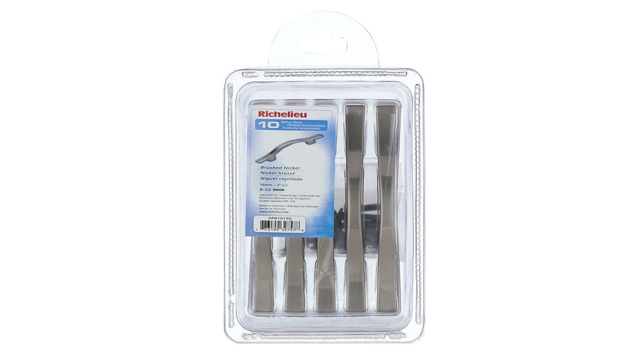 Richelieu DP879195: 3" cc Toulouse Cabinet Pull (10-pack) - Brushed Nickel