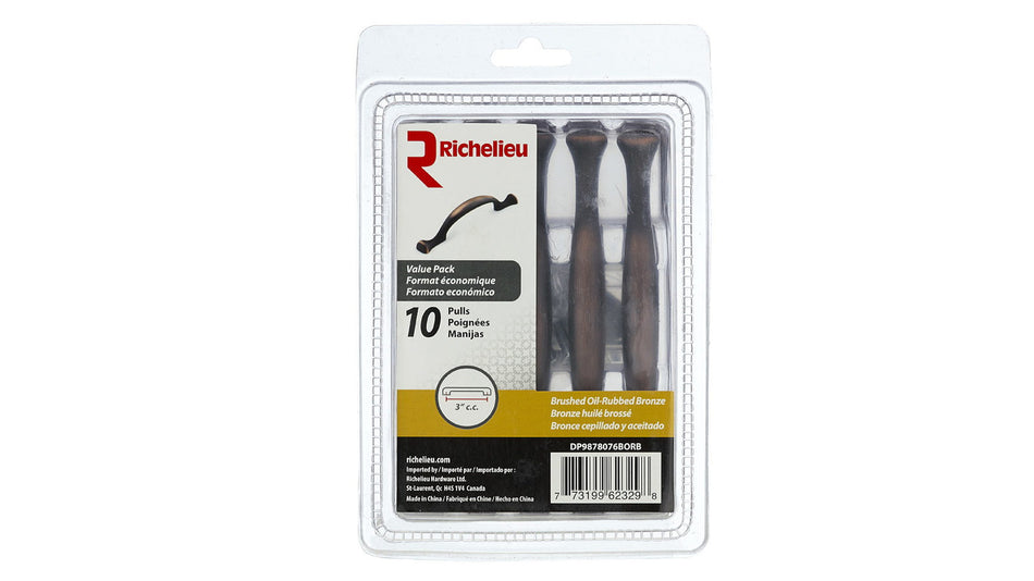 Richelieu DP9878076BORB: 3" cc Drummondville Cabinet Pull (10-pack) - Brushed Oil Rubbed Bronze