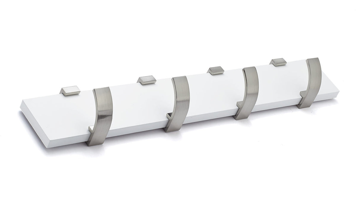 Richelieu NH118211430195: 17-3/4" Contemporary 4-Hook Wall Rack - Brushed Nickel/White